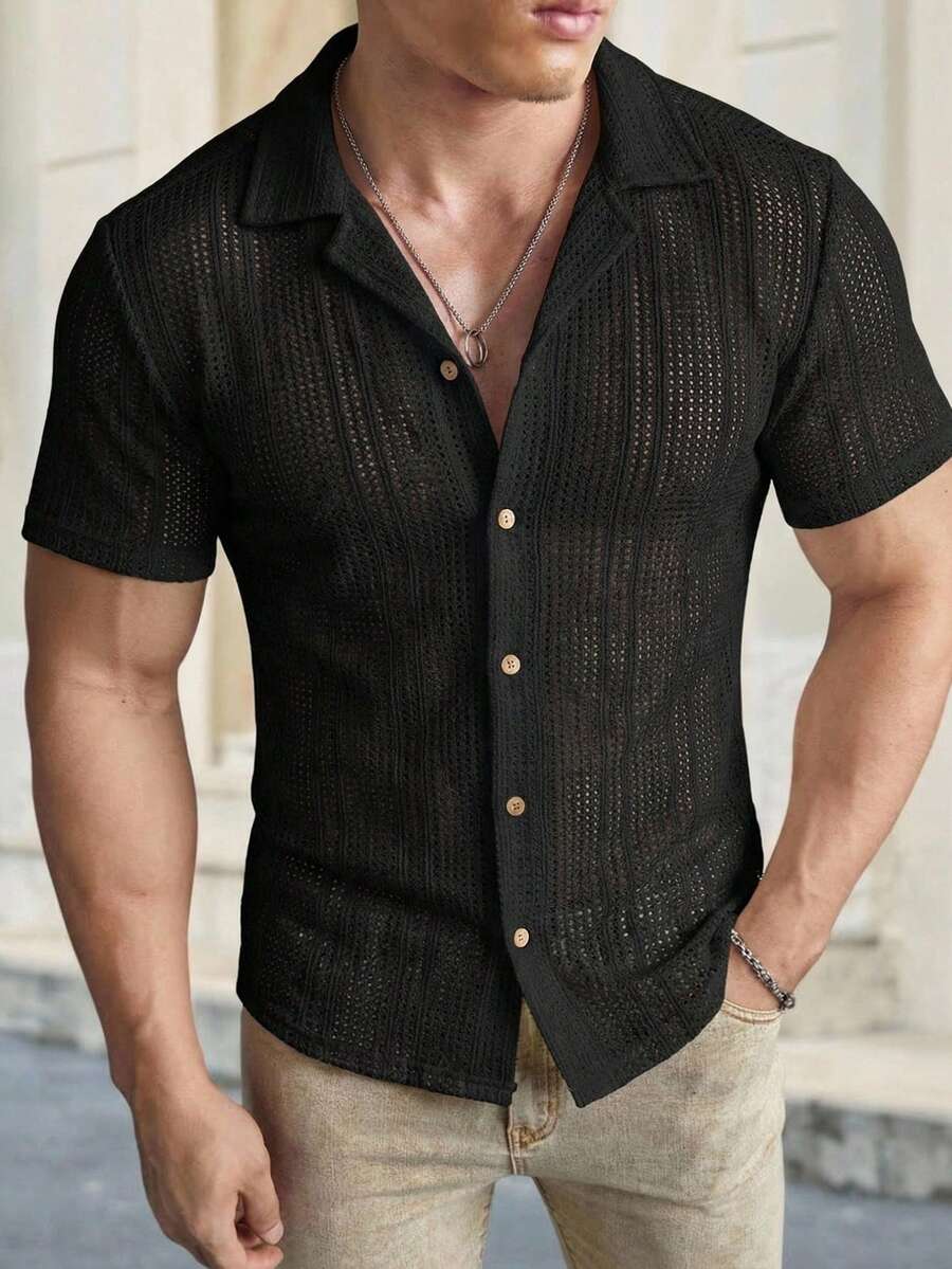 GENTILAND 男士休闲纯色短袖衬衫