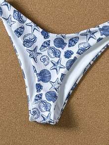 Swim Mod Conjunto de bikini con collar de metal con estampado aleatorio para mujer, primavera/verano - Multicolor - Ver 5