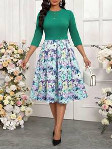 SHEIN Lady 女士度假连衣裙 - 綠色 - 查看 1