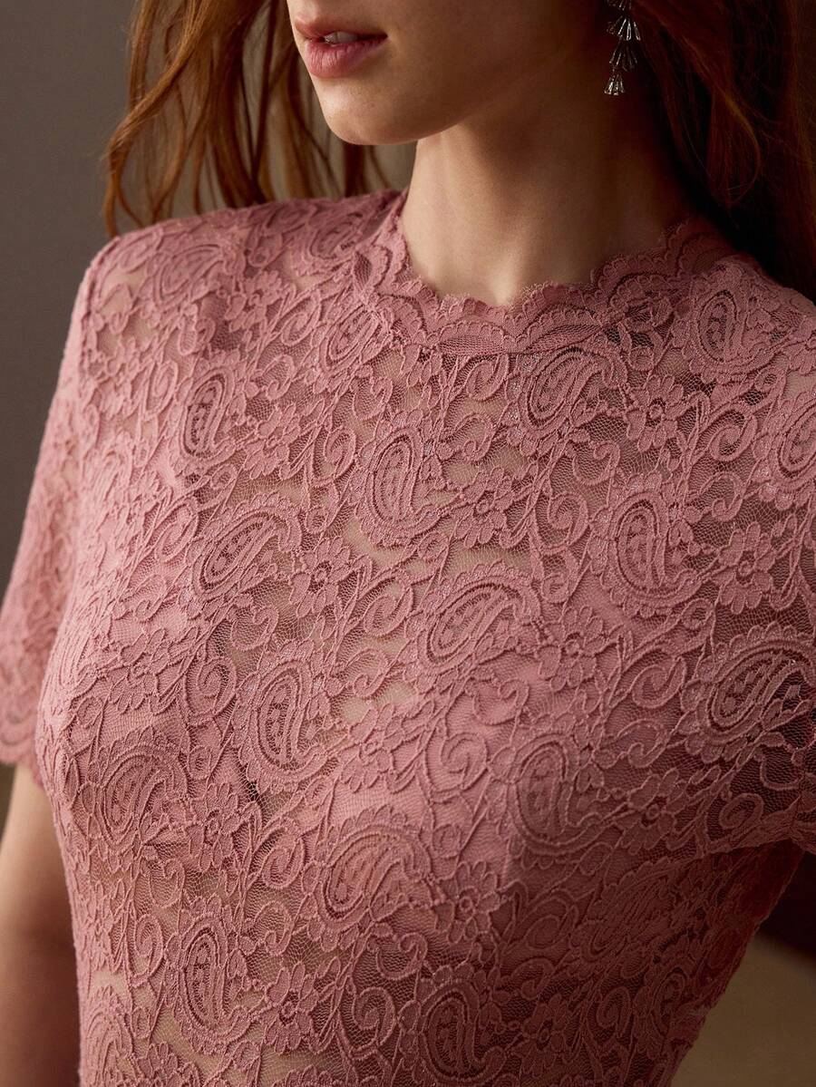 MOTF PREMIUM LACE SHEER DESIGN ELEGANT SEXY BLOUSE FOR WOMEN - Dusty Pink - View 1