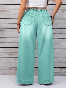 EMERY ROSE Plus Size Casual Washed High Waist Wide Leg Jeans - Mint Green - View 4
