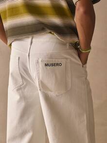 Pantalones vaqueros anchos y holgados con bolsillos traseros y bordado de marca "MUSERO", esenciales de primavera y verano - Blanco - Ver 5