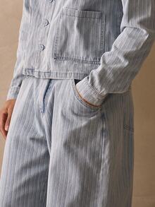 Musero Oversized Stripe Style Jeans Button Fastening Belt Loops Denim Trouser Pants Spring Summer Essentials - Apricot - View 1