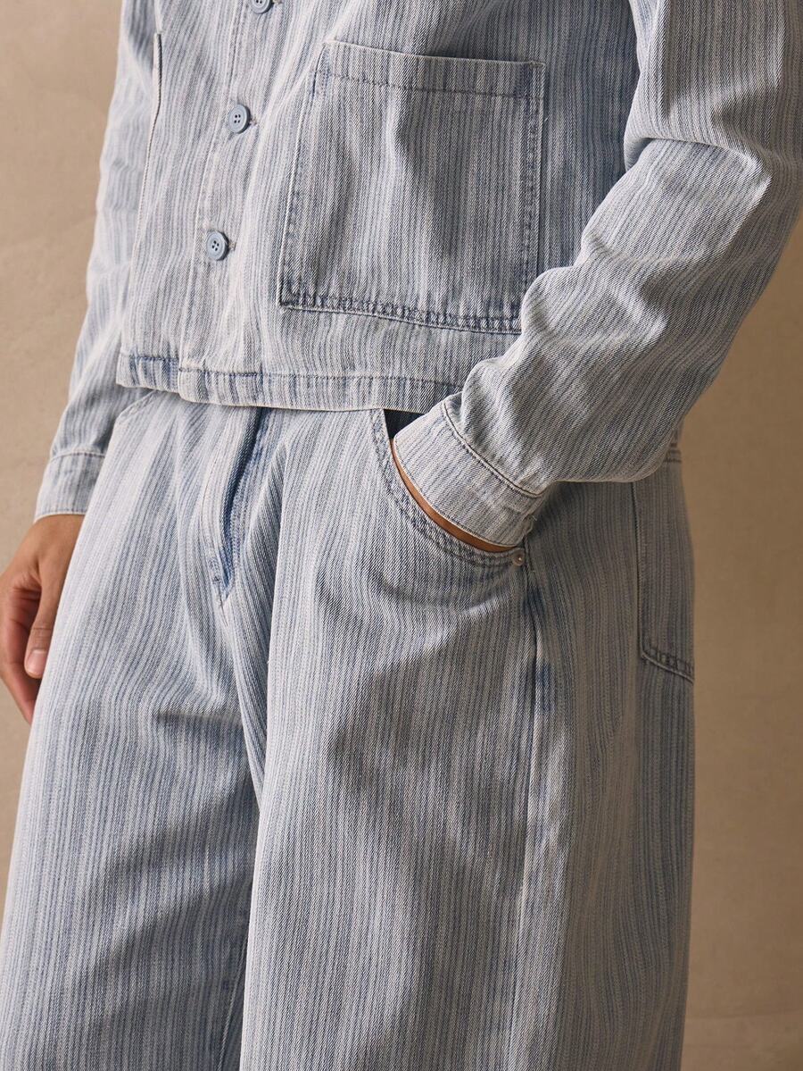 Musero Oversized Stripe Style Jeans Button Fastening Belt Loops Denim Trouser Pants Spring Summer Essentials - Apricot - View 1