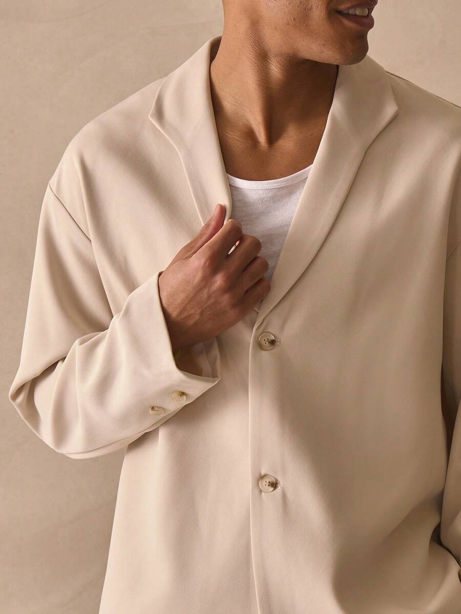 Musero Áo khoác blazer dáng rộng, cổ chữ V, cài hai nút, tay dài, kiểu dáng thoải mái, thích hợp cho mùa xuân hè. - Màu Khaki - Xem 1