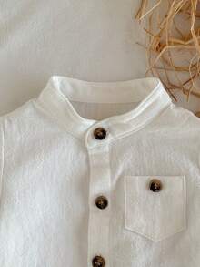 Loomiva 新生儿男/女宝宝短袖翻领上衣和松紧腰短裤两件套 - 卡其色 - 查看 4