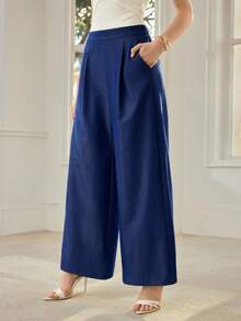 MOTF PREMIUM 女士休闲舒适阔腿牛仔效果裤，春夏款 - 藏蓝色 - 查看 7