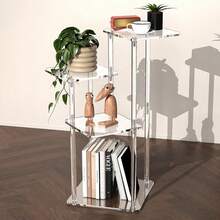 1PC Transparent Acrylic Side Table, Modern Design, Easy Assembly, Space Saving, Multifunctional Nightstand Suitable For Living Room, Bedroom, Hallway, Bathroom - Transparent - View 3