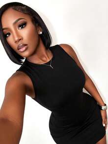 BamGleam SHEIN Seamless Knit Sexy Backless Bodycon Mini Dress - Black - View 7