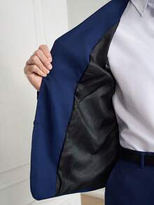 Officeau Men's 2pcs Navy Blue Peak Lapels Suits, Blazer And Pants, Tuxedos For Wedding/ Evening/ Prom/ Party - Navy Blue - View 8