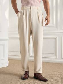 Officeau Manfinity Bizformal Men's Straight Leg Casual Trousers, Retro British Style Versatile Pants,Boyfriend Gifts,Valentine's Day Men,White Men Pants - Beige - View 3