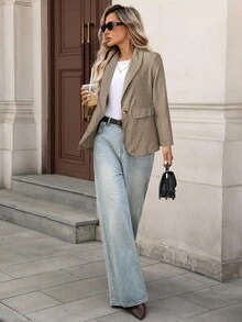 Women's Casual Plaid Long Sleeve Blazer - Yellow - View 3