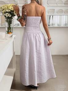 Livesso 女士条纹无肩带时尚中长连衣裙，适合度假 - 淺粉色 - 查看 5