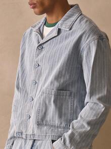 Musero Boxy Oversized Long Sleeve Stripe Style Button Through Denim Jacket Spring Summer Essentials - Apricot - View 3