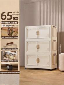 Foldable Multi-Tier Storage Box, Double Door Storage Cabinet For Clothes, Books, Snacks In Bedroom, Living Room, Cream Color - Multicolor - View 4