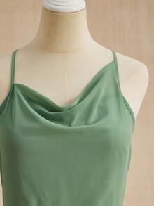 Elegant Chiffon One-Shoulder Ruffle Collar Spaghetti Strap Waist Slit Dress, Suitable For Weddings, Proms, Birthdays, Parties, All Seasons - Green - View 6