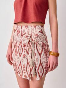 Nöista Mini Wrap Skirt In Jacquard Fabric. - Apricot - View 4
