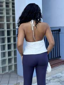 Alexandranx Women's Front Tie Halter Neck Tank Top - White - View 2