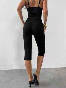 Firerie 女士优雅纯黑色高腰打底裤，针织修身九分裤，百搭黑色高腰打底裤，适合春季、夏季及所有季节 - 黑色 - 查看 11