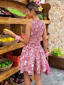 Selianne Women's Spring/Summer Vacation Bodycon Elastic Waist Bohemian Print Flared Dress - Multicolor - View 2