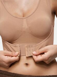 SHAPORA 女士无缝前扣塑形吊带背心，提拉提臀，高弹力，柔软舒适，日常穿着无束缚感 - 杏色 - 查看 2