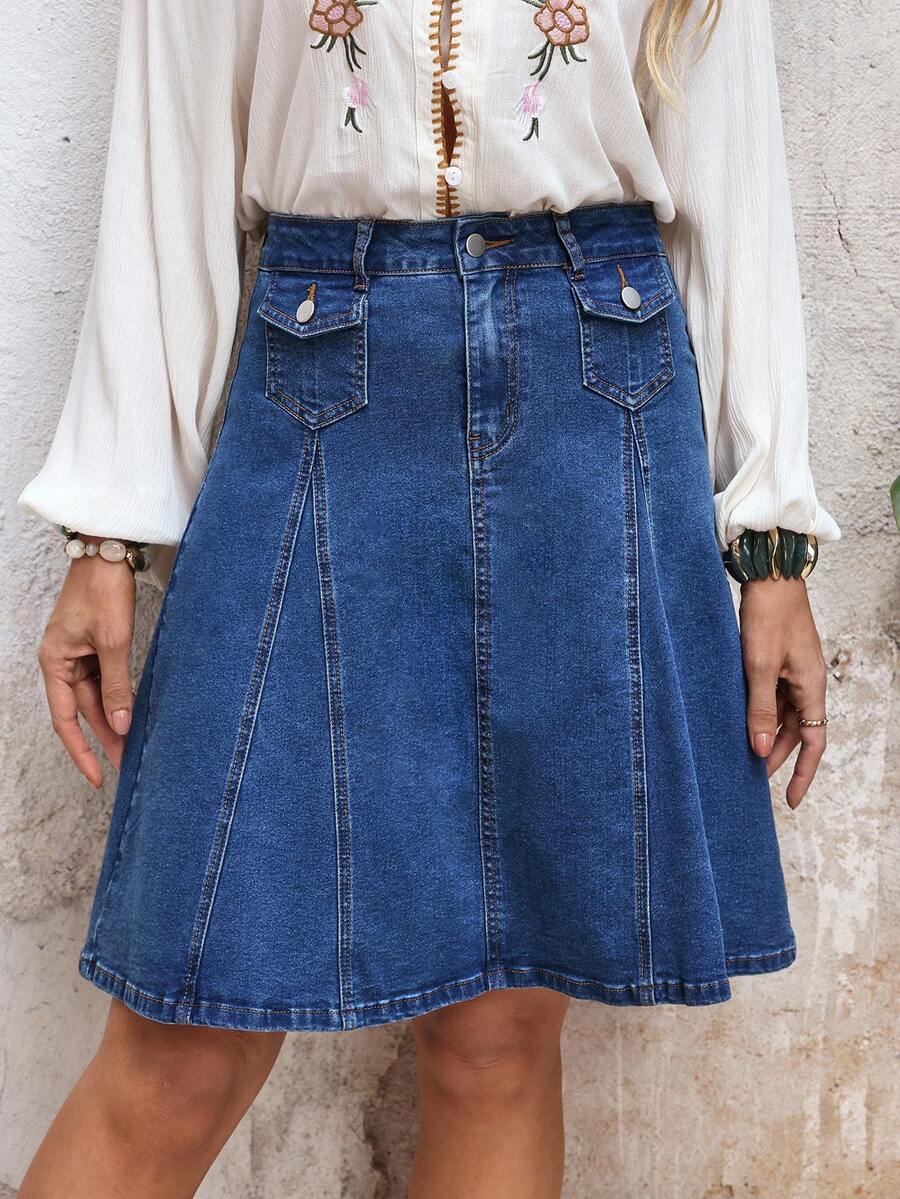 EMERY ROSE 女士高腰休闲通勤时尚牛仔迷你裙 - 藍色 - 查看 1