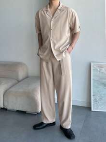 DAZY Men's Short Sleeve Shirt And Pants Set, Apricot T-Shirt, Spring/Summer - Apricot - View 1