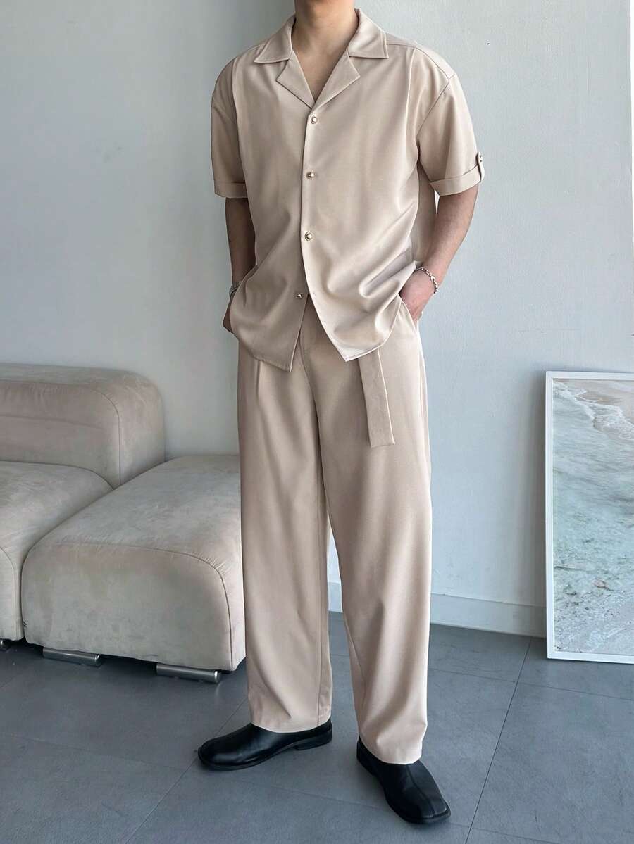 DAZY Men's Short Sleeve Shirt And Pants Set, Apricot T-Shirt, Spring/Summer - Apricot - View 1