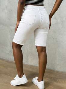 Slaydiva Women's High Waist Pocket Skinny Casual Versatile Denim Shorts - White - View 4