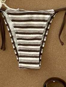 Swim Vcay 女士休闲度假沙滩派对极简挂脖条纹比基尼泳装，春夏款，情人节，复古风 - 彩色 - 查看 6