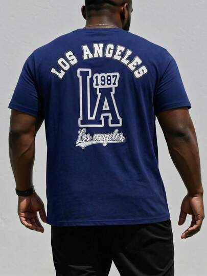 ResortEase 大码男士休闲字母印花圆领 T 恤，图案 T 恤