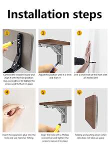 Stainless Steel Foldable Shelf Bracket (2 Packs) Spring-Movable Space-Saving DIY Wall-Mounted Partition Triangular Support Shelf Bracket For Tables And Benches, Includes Screws - Multicolor - View 8