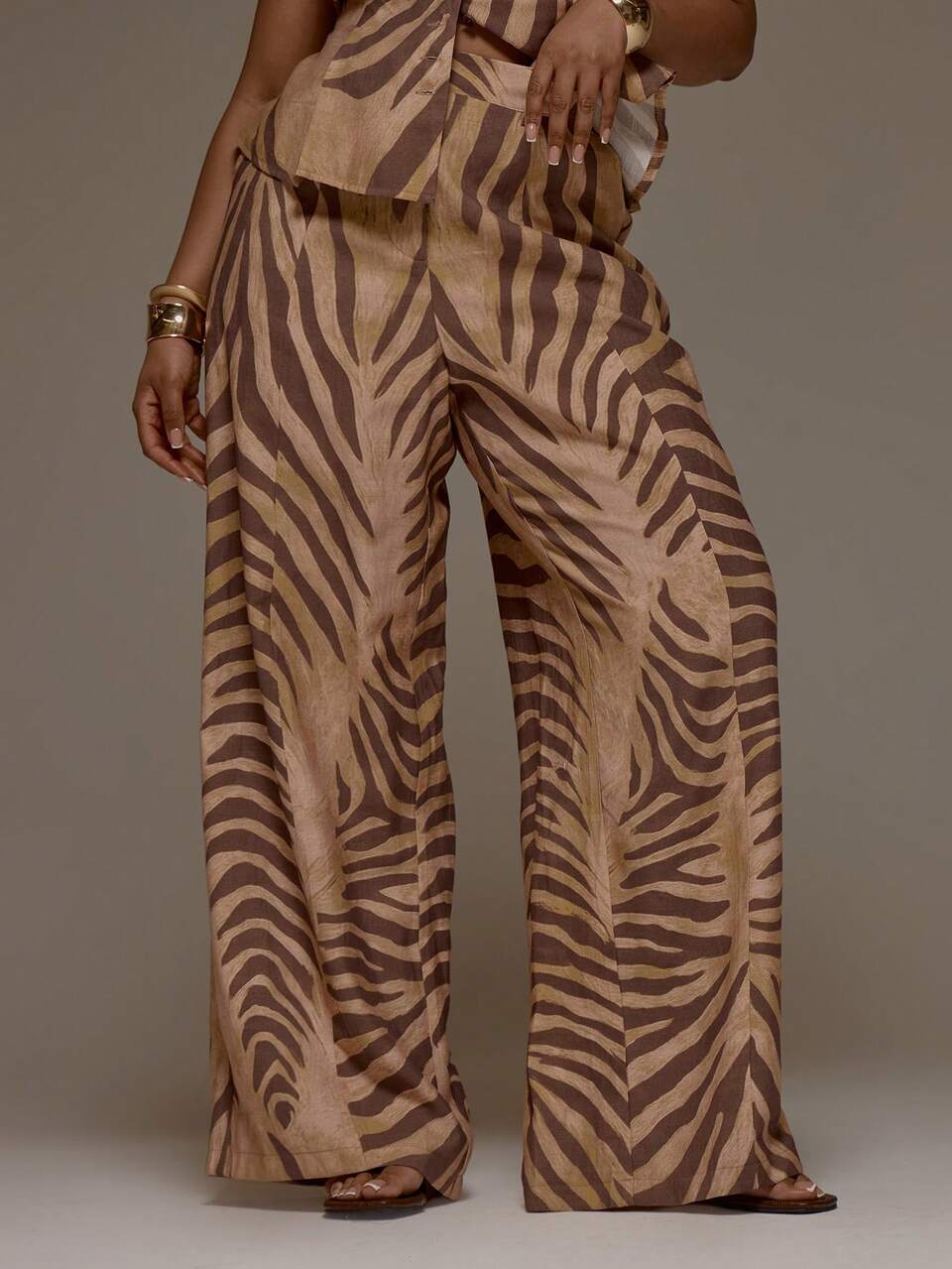 Curve Animal Print Mid Rise Wide Leg Trousers