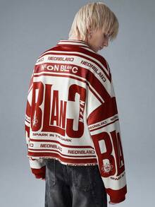 NEON BLANC Men's Street Fashion Knitted Long Sleeve Printed Polo T-Shirt - Red - View 3