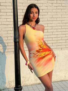 Soleia Women's Summer Vacation Floral Print One-Shoulder Bodycon Mini Dress - Multicolor - View 3