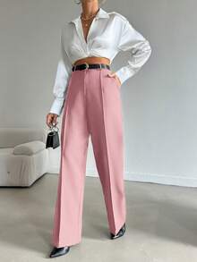 EURMUSE Women's Solid Color Trousers, Fashionable For Summer - Dusty Pink - View 3