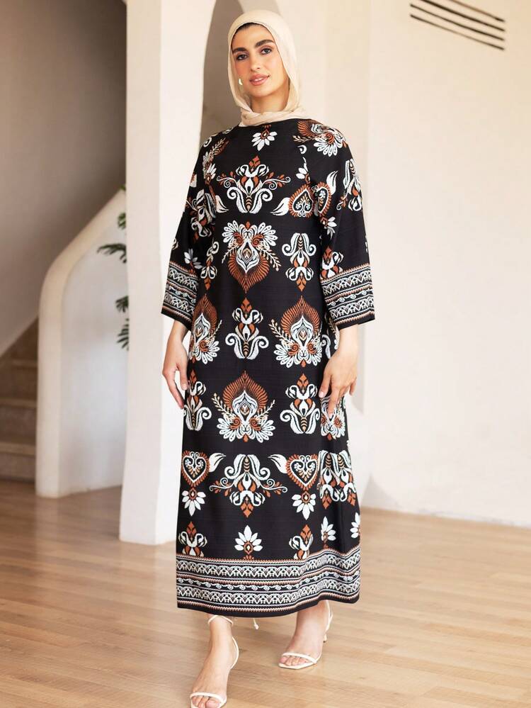 Print Loose Long Sleeve Dress, Elegant Summer Vacation Wear For Women Sundress Boho