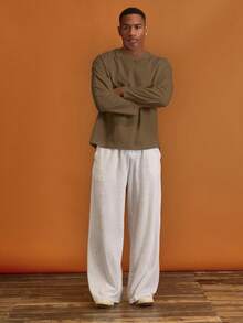 Musero Men Oversized Crewneck Long Sleeve Basic Plain T-Shirt Capsule Wardrobe Layering Autumn Winter - Brown - View 3