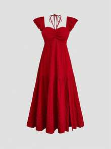 Sweetra New Summer Cap Sleeve Backless Casual Fitted Vacation Dress - Red - View 1