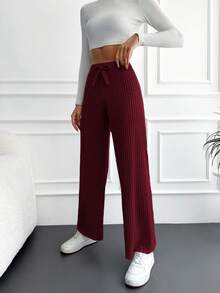 RueChic Cotton Solid Straight Leg Slant Pocket Casual Pants - Burgundy - View 5