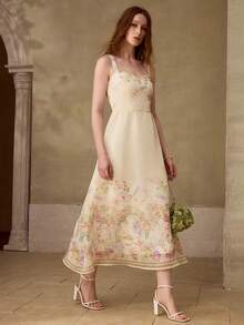 MOTF PREMIUM WOMEN'S ELEGANT EXCLUSIVE SPAGHETTI STRAP SLEEVELESS FLORAL PRINT DRESS - Multicolor - View 2
