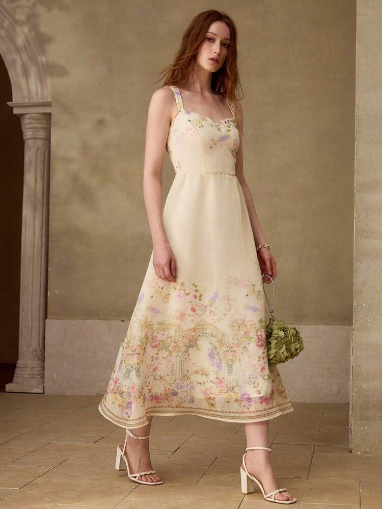 WOMEN'S ELEGANT EXCLUSIVE SPAGHETTI STRAP SLEEVELESS FLORAL PRINT DRESS