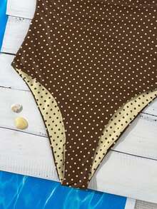 Swim Mod 2026春夏黄色底棕色波点+棕黄色条纹双面可调节细肩带连体泳衣 - 彩色 - 查看 5