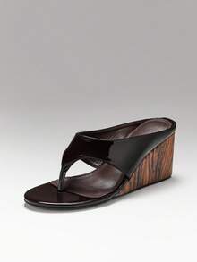 SHUZIA Women's Comfort Minimalist Thong Strap Wedge Sandals - Chocolate Brown - View 1