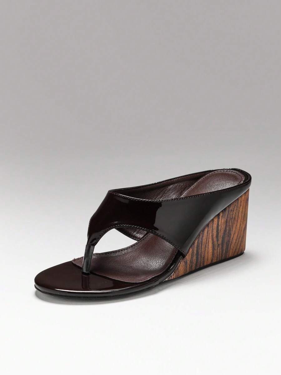 SHUZIA Women's Comfort Minimalist Thong Strap Wedge Sandals - Chocolate Brown - View 1