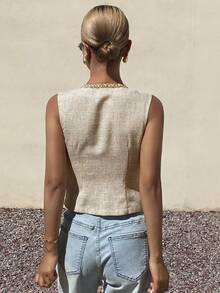 Livesso 女士圆领休闲百搭日常外套 - 卡其色 - 查看 2