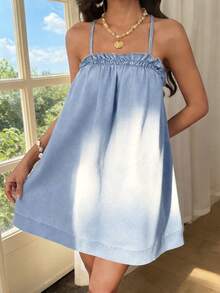 Breezaya Women's Denim Extra Long High Slit Dress - Blue - View 6