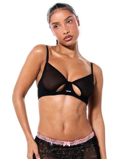 SUMWON WOMEN Cut Out Mesh Bralette With Underwire Support And Adjustable Straps For Intimate Evening Occasions Black Lingerie Top