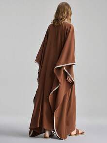 Ontre 2026春夏棕色长袖宽松喇叭连衣裙，适合现代都市派对、返校季、休闲波西米亚风夏季穿搭、复活节优雅派对礼服、婚礼宾客礼服、办公室通勤装。 - 棕色 - 查看 3