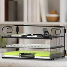 3 Tier Mesh Trays Paper Organizer With Handle, Black, White, Pink, Purple Desk File/Letter Sorter, Large Capacity Multi-Purpose Storage For Office, Home, School - Easy To Install - Multicolor - View 2